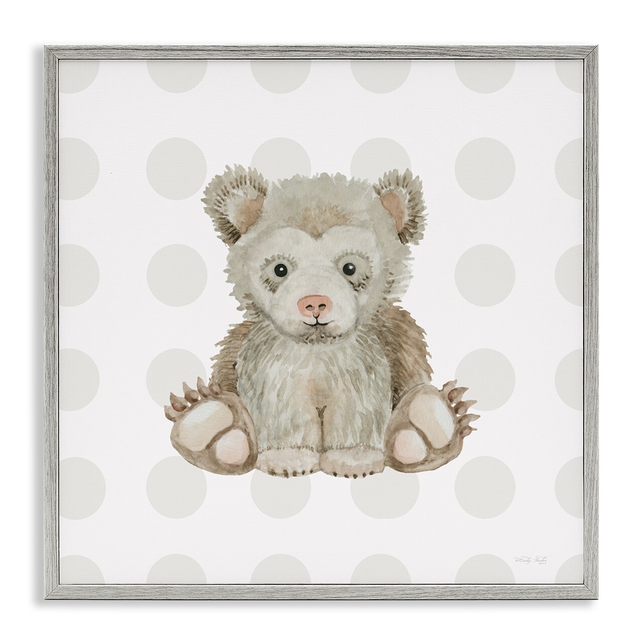 Stupell Industries Nursery Bear on Dots Framed Giclee Wall Art Design by Cindy Jacobs